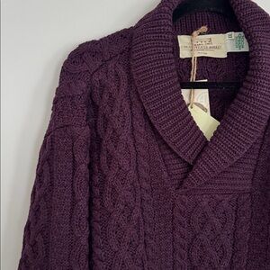 Aran Bunratty Shawl Collar Sweater 100% Merino Wool Damson purple